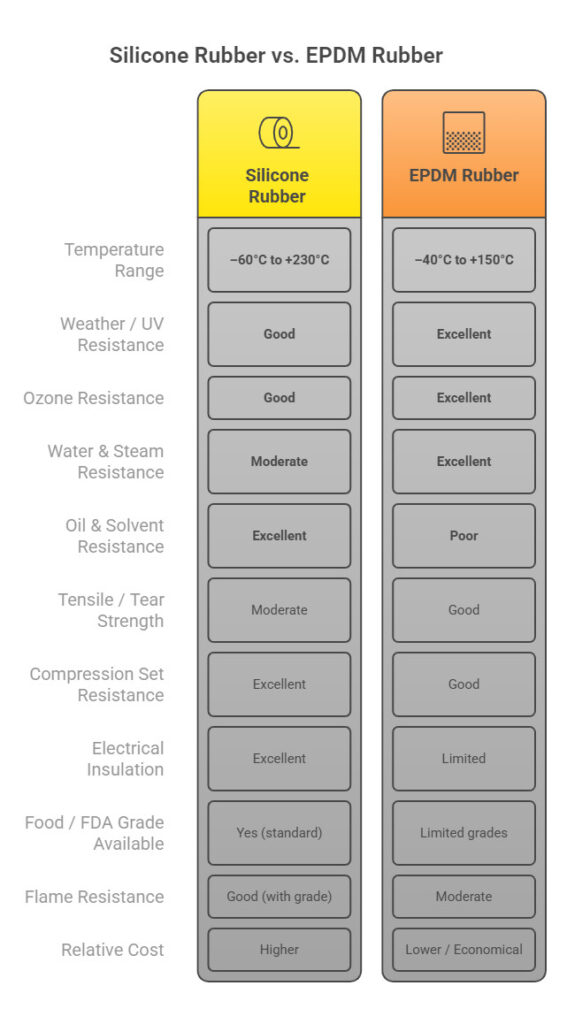 Silicone vs EPDM Rubber Key Properties Comparison